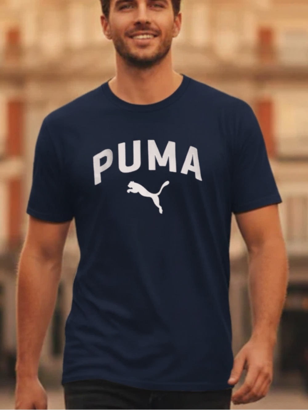PUMA Classic Logo Graphic T-Shirt Blue White Crew Neck Unisex Medium